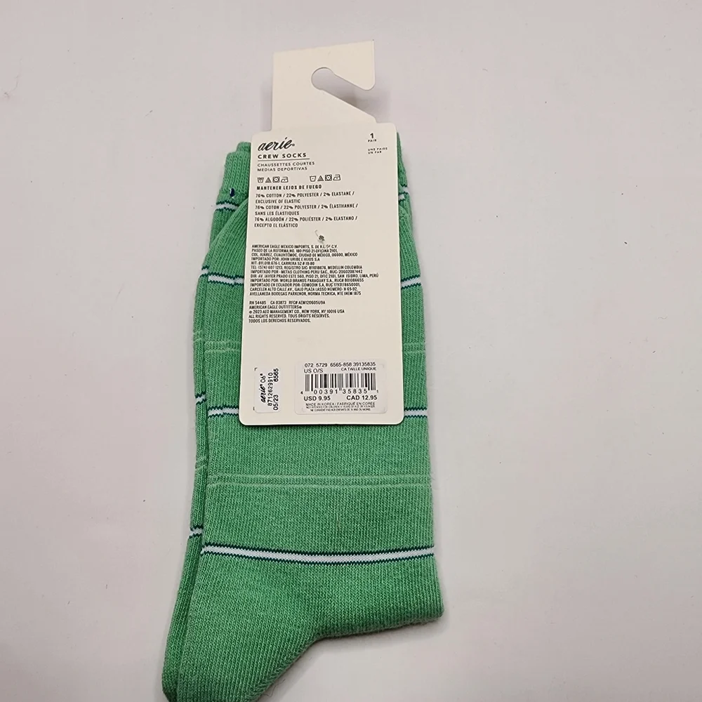 Aerie Green Striped Crew‎ Socks Nwt